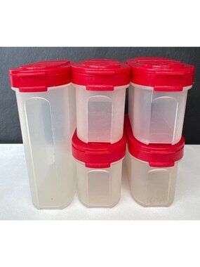 Set of Tupperware Modular Mates Spice Containers Red Flip Lids Base